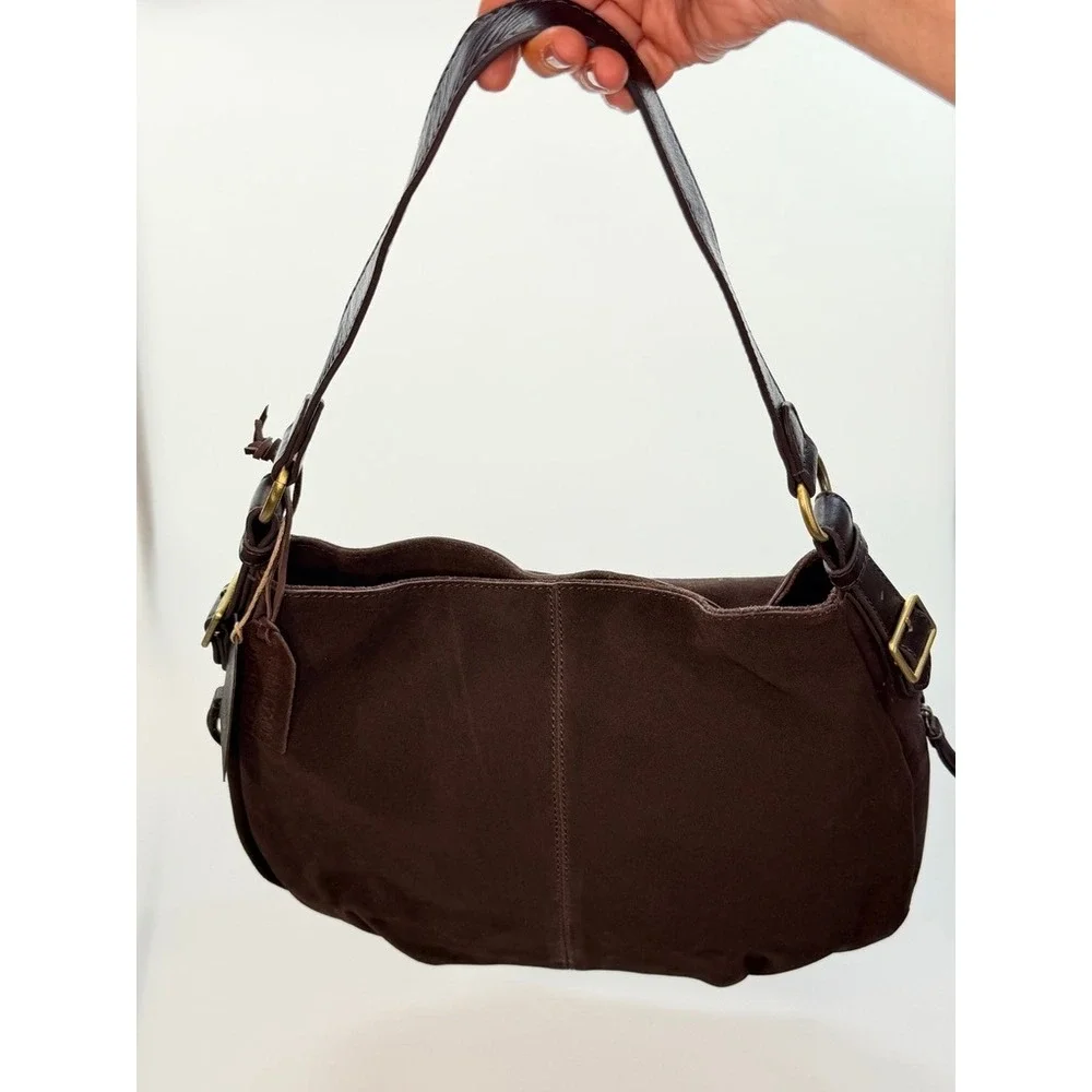Chocolate Brown Genuine Suede Hobo Shoulder Bag Large Slouchy Purse NWT